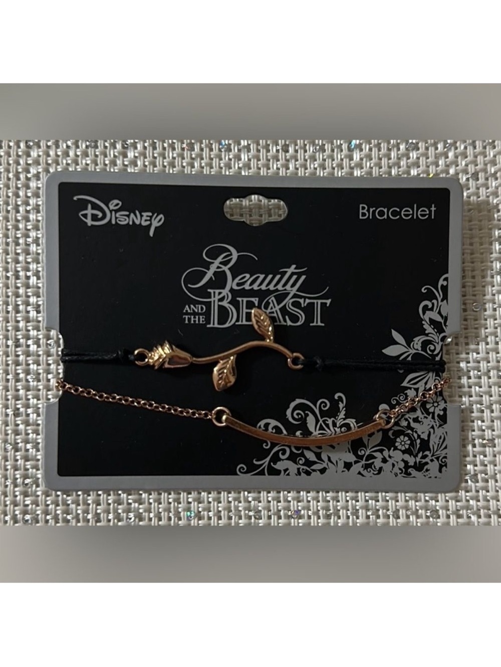 Disney Beauty and the Beast Rose Gold Beaty Lies Within Black Double Bracelet